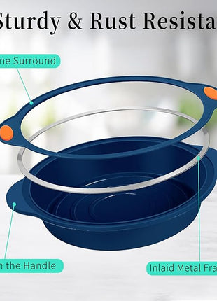 To encounter 8 in 1 Silicone Baking Set - 6 Cake Molds - 2 Silicone Baking Mat, Nonstick Cookie Sheet, Cake Muffin Bread Pan with Grips and Metal Reinforced Frame More Strength, Navy Blue