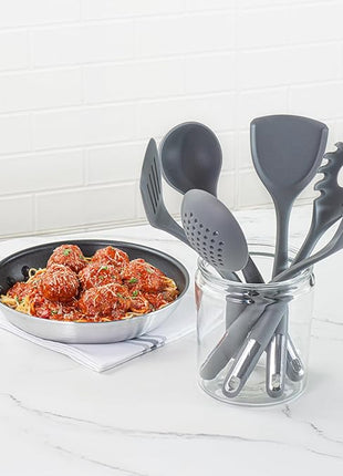 Restaurantware-Met Lux Kitchen Utensil Set, 1 Silicone Utensil Set - Consists 6 Pieces, High-Heat Tolerance, Dark Gray Silicone Kitchen Utensils, For No-Stick Cookware