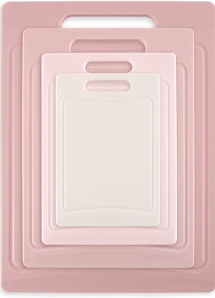 COOK WITH COLOR Non-Slip Cutting Board Set – Kitchen Essentials with Easy Grip Handle for Meat, Veggies, and Fruits, 4 Cutting Boards, Pink