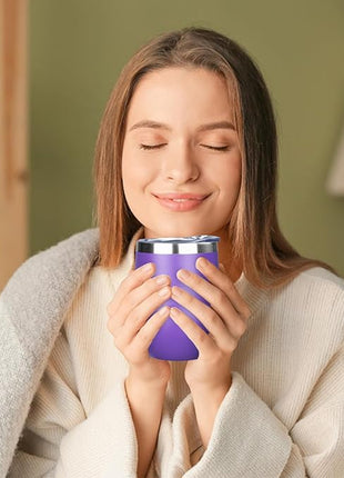 MEZMUT 12oz Insulated Wine Tumbler with Lid Double Wall Vacuum Stainless Steel Wine Glass Coffee Mug Insulated Tumbler Cup for Champaign, Cocktail, Beer (Purple, 1 Pack)