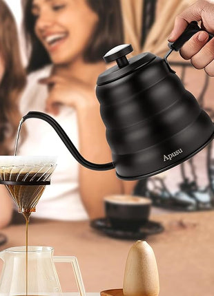 Tea Kettle with Thermometer Pot Black Stovetop Tea Kettle 40oz Gooseneck Kettle Teapot Pour Over Coffee Kettle with Thermometer,1200ml,6 Cup,Black,1Pack