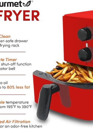 Elite Gourmet EAF-3218R Personal 1.1 Quart Compact Space Saving Electric Hot Air Fryer Oil-Less Healthy Cooker, Timer & Temperature Controls, Red.