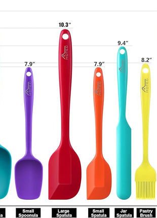 HOTEC BPA Free Heat Resistant Silicone Spatula Set Kitchen Utensils for Baking Cooking Mixing Non Stick Cookware Food Grade Dishwasher Safe (Multi-Color) Set of 9