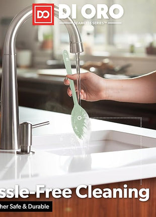 DI ORO Silicone Spoons for Cooking - Large Kitchen Spoons for Mixing, Serving, & Stirring - 600°F Heat-Resistant Non Stick Utensils – Big Solid & Slotted Basting Spoons - Dishwasher Safe (2pc, Sage)