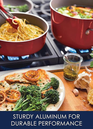 Rachael Ray Cucina Nonstick Cookware Pots and Pans Set, 12 Piece, Cranberry Red