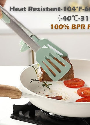 Kitchen Tongs for Cooking, 9 Inch Small Silicone Tongs, Food Grade Mini Serving Tongs with Silicone Tips, Set of 3, Green