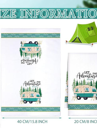 Set of 6 Camping Kitchen Towels White Absorbent Dishcloth Bonfire Tent Car Tea Towels 24 x 16 Inches with Funny Sayings Novelty Gifts for Campers Happy Camper Camping Accessories for Rv Campers