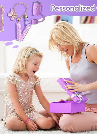 Mity rain 6PCS Cup Accessories Set for Stanley Cup 30oz 40oz tumbler with handle, Including Silicone Straw Topper Cover Cap and Boot, Spill Proof Stopper, Handle Charm, Initials Sticker (Letter V)