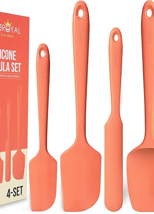 Silicone Spatula Set - 4-Piece Rubber Spatulas Silicone Heat Resistant 600°F for Everyday Task - Seamless Design Kitchen Spatulas for Nonstick Cookware - Orange
