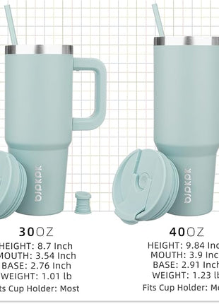BJPKPK 40 oz Insulated Tumbler With Lid And Straw Stainless Steel Tumblers Cup With Handle For Women And Men,Blue Haze