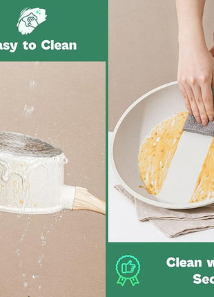 13 Pcs Pots and Pans Set, Nonstick Cookware Sets White Granite Induction Cookware, Non-toxic Healthy Non stick Kitchen Cooking Set with Frying Pans Set, Saucepans (PFAS/PFOA/PFOS Free)