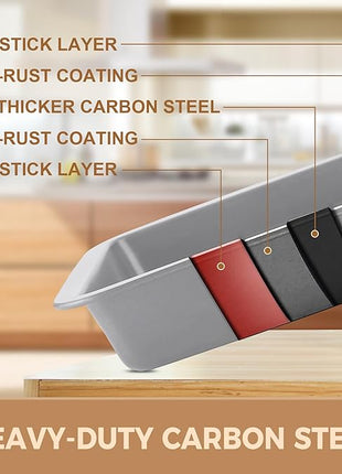 HONGBAKE Bakeware Sets, Baking Pans Set, Nonstick Oven Pan for Kitchen with Wider Grips, 10-Piece Including Rack, Cookie Sheet, Cake Pans, Loaf Pan, Muffin Pan, Pizza Pan - Sliver