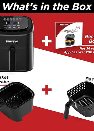 Nuwave 6-quart Brio Healthy Digital Air Fryer with One-Touch Digital Controls, 6 Preset Menu Functions & Removable Divider Insert, Black