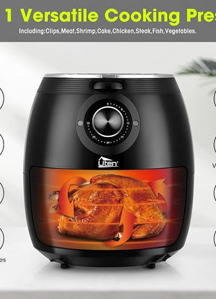 Air Fryer 5.8QT/5.5L, Uten 1700W AirFryer High-Power Electric Hot Temperature Control & Timer Knob, Non Stick Fry Basket, Dishwasher Safe, Apply to Party, Afternoon Tea, Black