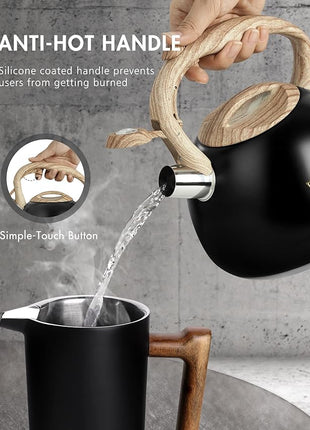 POLIVIAR Tea Kettle, 2.7 Quart Stovetop Tea Kettle, Audible Whistling Teapot, Food Grade Stainless Steel for Anti-Rust, Anti Hot Handle, Suitable for All Heat Sources (JX2022-MH30)