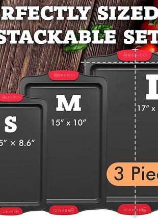Premium Non-Stick Baking Sheets Set of 3 - Deluxe BPA Free, Easy to Clean Racks w/Silicone Handles - Bakeware Pans for Cooking Baking Roasting - Lets You Bake The Perfect Cookie or Pastry Every Time
