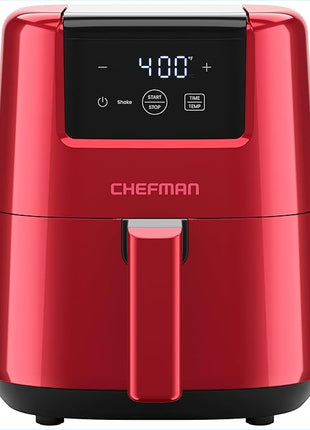 CHEFMAN 2 Qt Mini Air Fryer – Digital Space-Saving Compact Air Fryer with Nonstick and Dishwasher Safe Basket, Quick & Easy Meals in Minutes, Features Digital Timer and Shake Reminder – Red