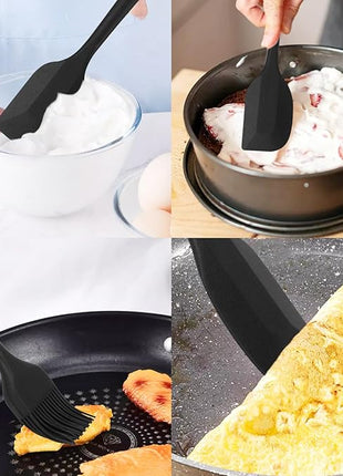 Silicone Spatulas Set of 6, Rubber Spoon Spatula Heat Resistant Spoonula One Piece Design Seamless Spatula Non-Stick Scrapers Baking Mixing Tool (Black)