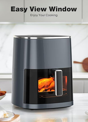 Elevon 6QT Large Air Fryer, 12-in-1 Digital Airfryer with Clear Window, Roast, Reheat, Dehydrate, Bake, Steam with 400F and More, Dishwasher Safe, Nonstick, Fit for Family of 2-5, Gray