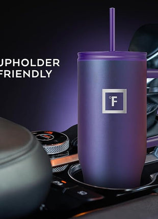 IRON °FLASK Co-Pilot Insulated Mug w/Straw & Flip Cap Lids - Cup Holder Bottle for Hot, Cold Drink - Leak-Proof- Water, Coffee Portable Travel Tumbler - Cobalt Blue Speckle, 40 Oz