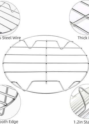TamBee 8 Inch Cooking Rack Round 304 Stainless Steel Cooling Racks Baking and Cooling Steaming Rack w Stand Cookware for Air Fryer Pressure Cooker Canning 2Pcs