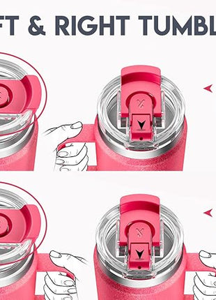 Meoky 40oz Tumbler with Handle, Stainless Steel Travel Mug with 2-in-1 Straw and Sip Lid, Vacuum Insulated Coffee Mug, 100% Leak Proof, Keeps Cold for 34 Hours or Hot for 10 Hours (Ruby)