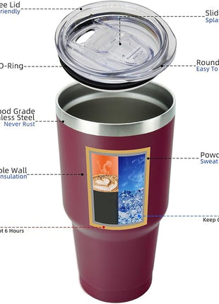 BJPKPK 30 oz Stainless Steel Insulated Tumbler with Lid and Straw, Reusable Ice Travel Coffee Thermal Tumblers Cup,Brick Red