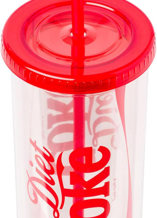Silver Buffalo Coca Cola Diet Coke Plastic Tall Cold Cup with Lid and Straw, 20 Ounces