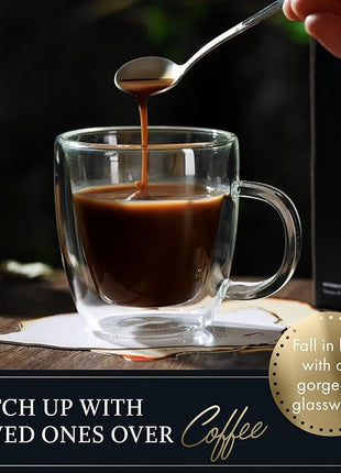 ELIXIR GLASSWARE Double Wall Espresso Shot Glass - 5.4 oz - Set of 2 Glass Coffee Mugs - Double Walled Glass Coffee Mugs, Insulated Clear Glass Espresso Mugs, Double Wall Insulated Glasses