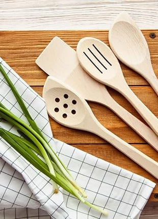 ECOSALL Healthy Wooden Spoons For Cooking Set of 6. Safe and Reliable Cooking Utensils for Kitchen – 100% Natural Nonstick Wood Spatula Spoon For Scraping, Stirring, Serving – Uncoated Solid Hardwood