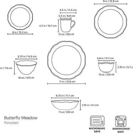 Lenox 865075 Butterfly Meadow 28-Piece Dinnerware Set, White