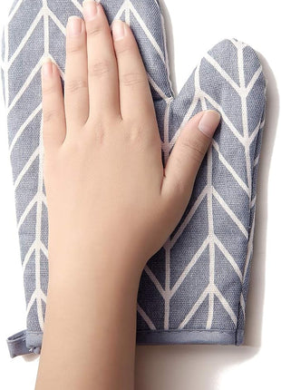 Oven Mitts and Potholders BBQ Gloves-Oven Mitts and Pot Holders Sets with Recycled Cotton Infill Silicone Non-Slip Cooking Gloves for Cooking Baking Grilling (4-Piece Set,Grey)