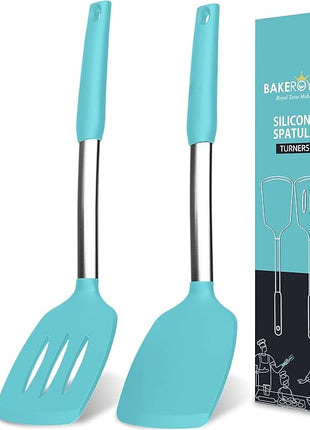 Silicone Spatula Set - Turner Spatulas Silicone Heat Resistant 600°F - Slotted & Solid Spatula for Cooking Fish, Eggs, Pancakes Flipper – Spatulas for kitchen use – Aqua