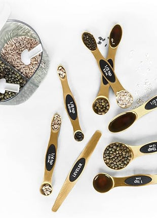 Magnetic Measuring Spoons Set Stainless Steel with Leveler, Stackable Metal Tablespoon Measure Spoon for Baking, Measuring Cups and Spoon Set Kitchen Gadgets Apartment Essentials Fits in Spice Jars