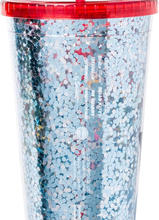 Silver Buffalo Sanrio Hello Kitty and Friends Featuring Cinnamoroll, Badtz-Maru, My Melody, Pompompurin, Tuxedo Sam, and Chococat Rainbow Plastic Confetti Cold Cup with Lid and Straw, 32 Ounces