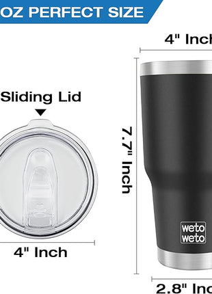 WETOWETO 30oz Tumbler, Stainless Steel Vacuum Insulated Water Coffee Tumbler Cup, Double Wall Powder Coated Spill-Proof Travel Mug Thermal Cup for Home Outdoor (Black, 1 Pack)