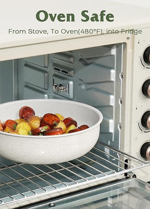 18 Pcs Pots and Pans Set Non Stick, Cookware Sets with Detachable Handle, Nonstick RV Kitchen Cooking Tools Removable Handles, Oven Safe, Induction Fast, Stackable Induction Cookware, White