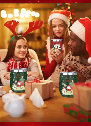 MEZMUT Christmas Wine Tumbler Unique Mom Christmas Gifts for Women Her 12oz Stainless Steel Wine Glass Christmas Cups Insulated Tumblers with Lids&Straws Double Wall Vacuum Coffee Tumbler Mugs