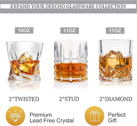 DeeCoo Premium 10, 11 OZ Scotch Glasses - Old Fashioned Whiskey Glasses/Style Glassware for Bourbon/Rum/Bar Tumbler Set of 6