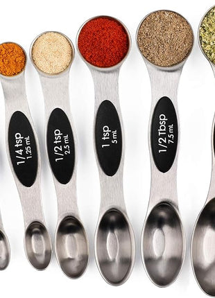 Magnetic Measuring Spoons Set of 6 Stainless Steel Dual Sided Stackable Teaspoon for Measuring Dry and Liquid Ingredients