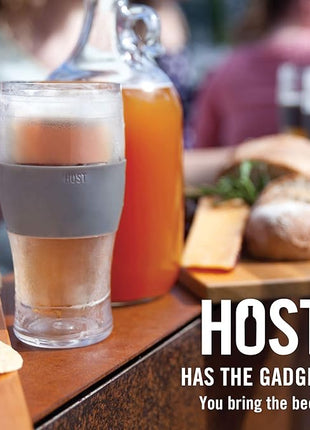 Host Freeze Beer Glasses, 16 ounce Freezer Gel Chiller Double Wall Plastic Frozen Pint Glass, Set of 4, Black and Grey