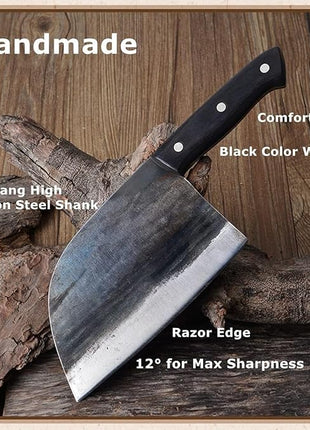 Forging Serbian Chef Knife Kitchen Chef Knives Full Tang High Carbon Clad Steel Almasi Butcher Cleaver with Leather Sheath Thanksgiving Christmas Gifts for Men Women (B-Almasi Knife)