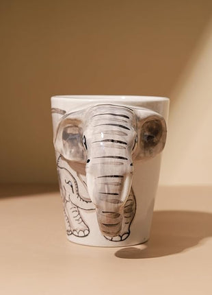IYARA CRAFT 3D Elephant Mug – 11oz Ceramic Cup with Sculpted Trunk Handle, Microwave & Dishwasher Safe, Mom and Baby Elephant Design