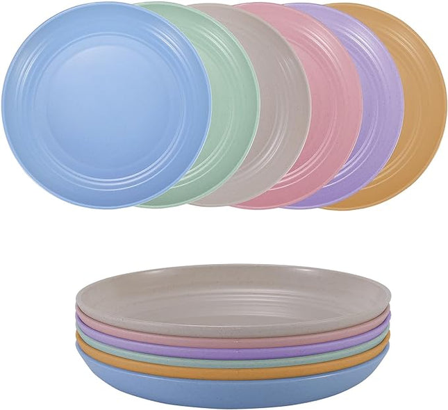 LuckyZone 7 Inches Small Unbreakable Wheat Straw Plates - Reusable Plate Sets of 6 - Dishwasher & Microwave Safe - Healthy, BPA Free & Eco-Friendly (7 Inches/6Color)