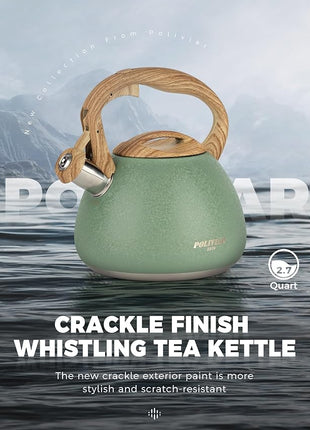 POLIVIAR Tea Kettle, 2.7 Quart Stovetop Tea Kettle, Audible Whistling Teapot with Crackle Finish, Food Grade Stainless Steel for Anti-Rust, Anti Hot Handle, Suitable for All Heat Sources (JX2023-LRG)
