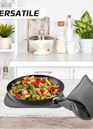 HOMWE Silicone Oven Mitts and Pot Holders for Kitchen & Baking - Set of 4 Heat-Resistant, Heavy-Duty Cooking Mittens w/Non-Slip, Textured Grip (Black)