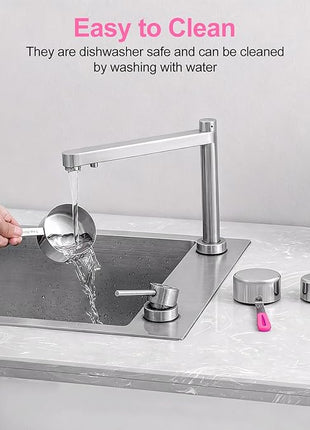 Measuring Cups and Spoons Set Stainless Steel 10 Piece for Cooking and Baking (5 Cups + 5 Spoons, Pink Handle)