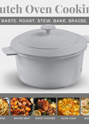 Gotham Steel 5 Qt Dutch Oven Pot with Lid, Nonstick Ceramic 10 in 1 Cooking Pot & Dutch Oven for Bread Baking, Lightweight, Oven & Dishwasher Safe – Gray