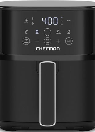 Chefman Air Fryer – 6 QT Compact Airfryer for Quick & Easy Meals in Minutes, Features Hi-Fry Technology for Extra Crisp, Touchscreen Controls with 4 Presets, Nonstick & Dishwasher Safe Basket - Black