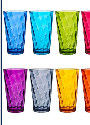 US Acrylic Optix Plastic Reusable Drinking Glasses (Set of 8) 20oz Water Cups in Jewel Tone Colors | BPA-Free Tumblers, Made in USA | Top-Rack Dishwasher Safe